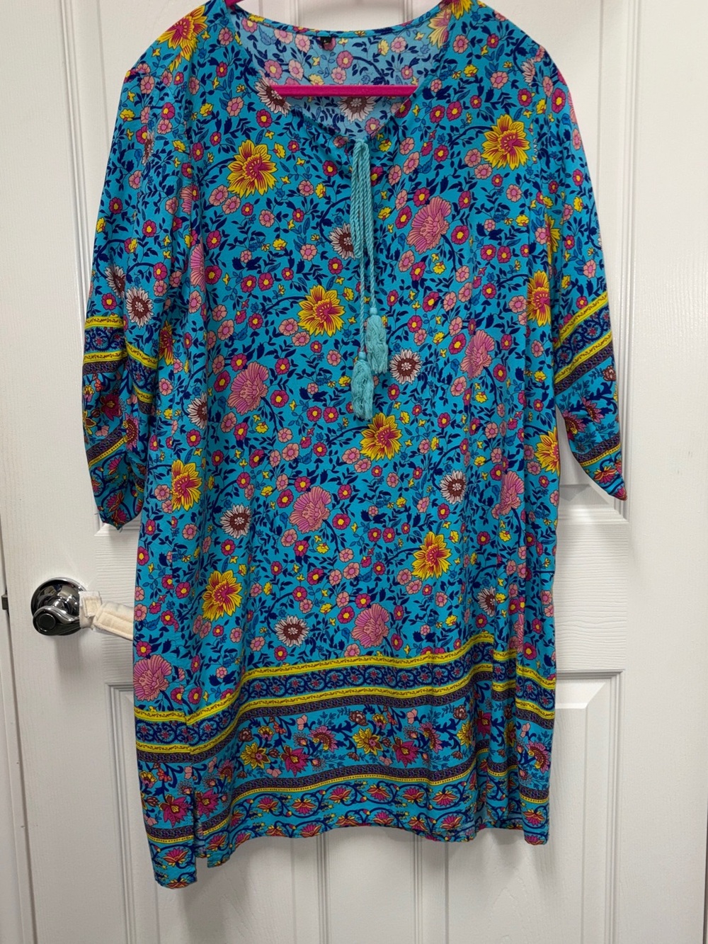 Aqua Floral Tunic Top Tropical Size L